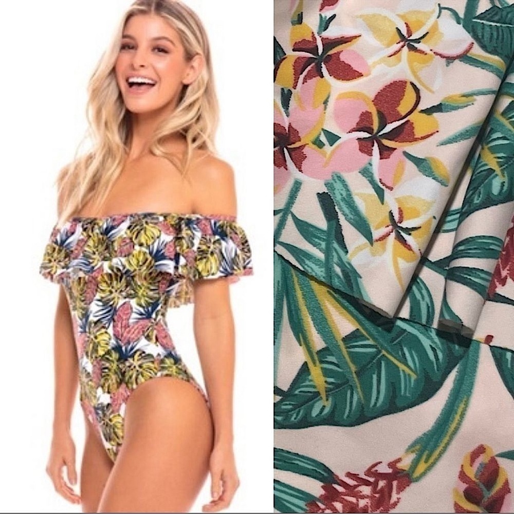 CABANA DEL SOL One Piece Off Shoulder Swimsuit Tropical WOMENS SMALL